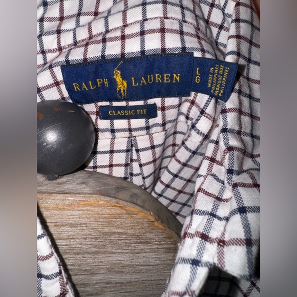 Maroon and dark blue plaid polo button down - Picture 3 of 3